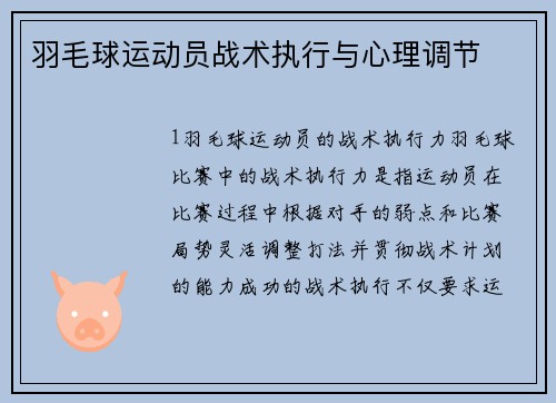羽毛球运动员战术执行与心理调节